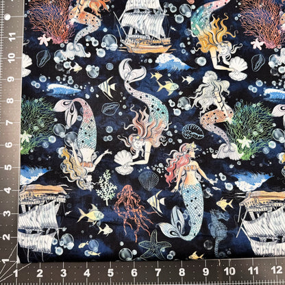 Ocean Song Mermaid Fabric 54693 - 2 Deep Sea A Mermaid's Tale - Mary Jo Fabrics