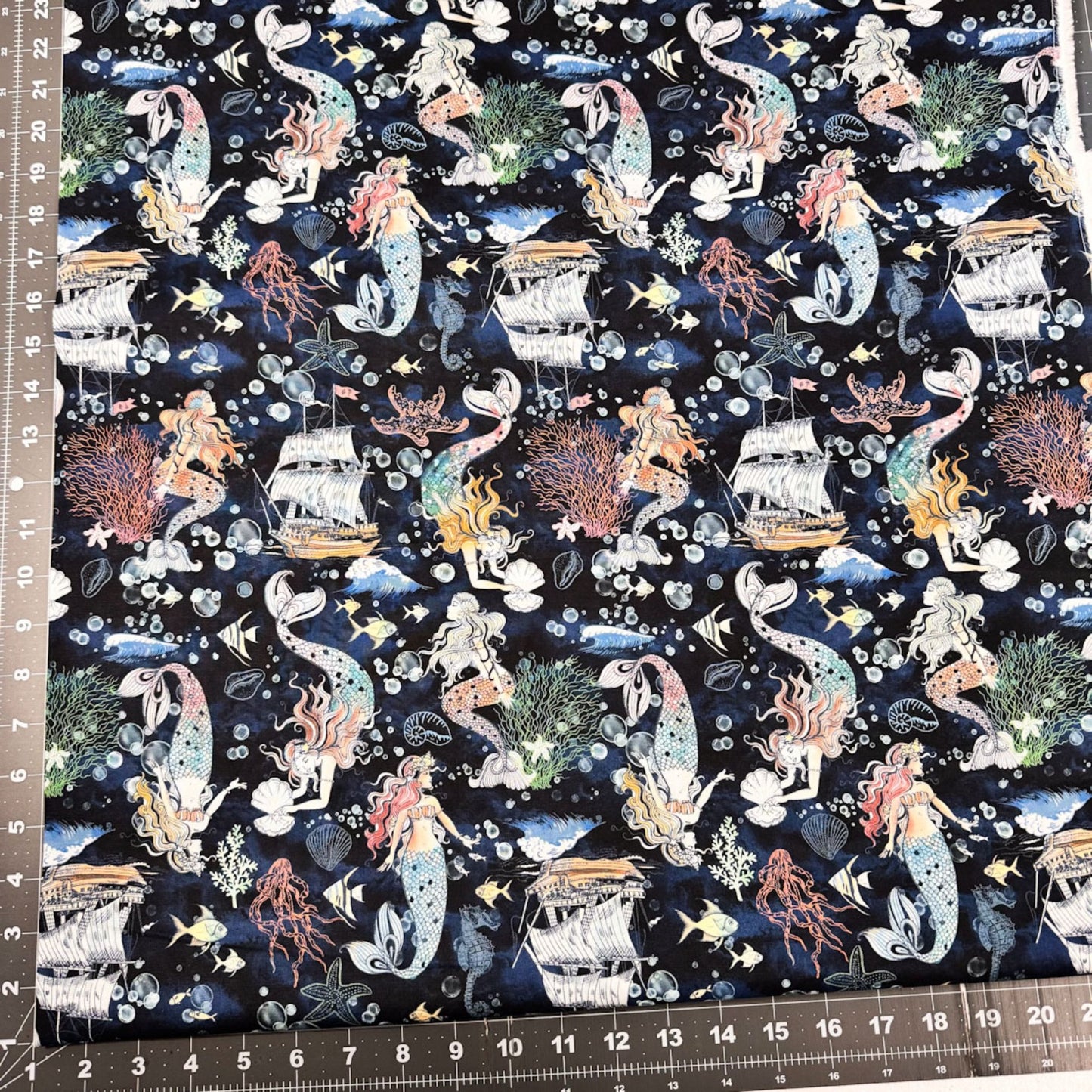 Ocean Song Mermaid Fabric 54693 - 2 Deep Sea A Mermaid's Tale - Mary Jo Fabrics