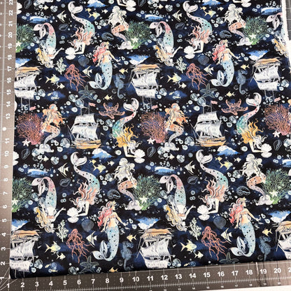 Ocean Song Mermaid Fabric 54693 - 2 Deep Sea A Mermaid's Tale - Mary Jo Fabrics