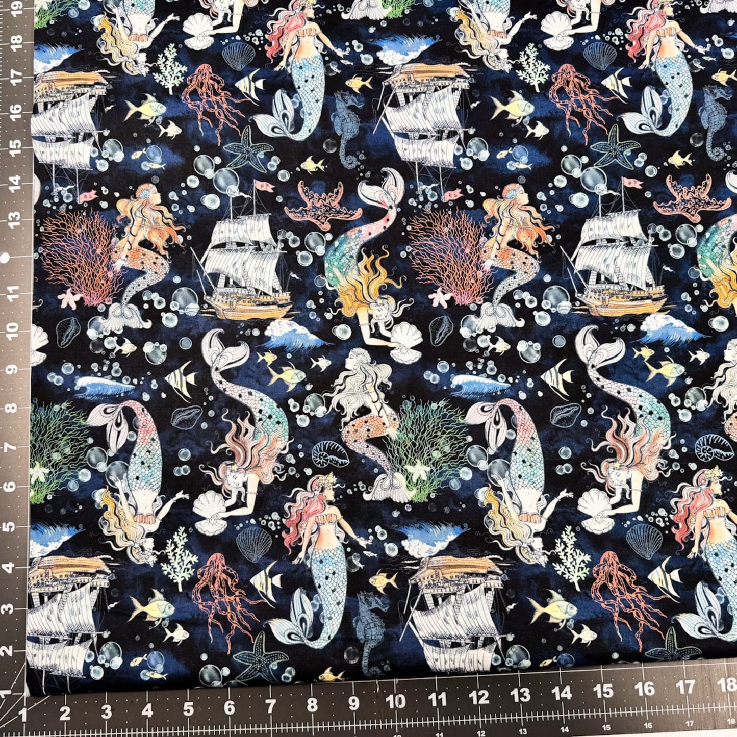 Ocean Song Mermaid Fabric 54693 - 2 Deep Sea A Mermaid's Tale - Mary Jo Fabrics