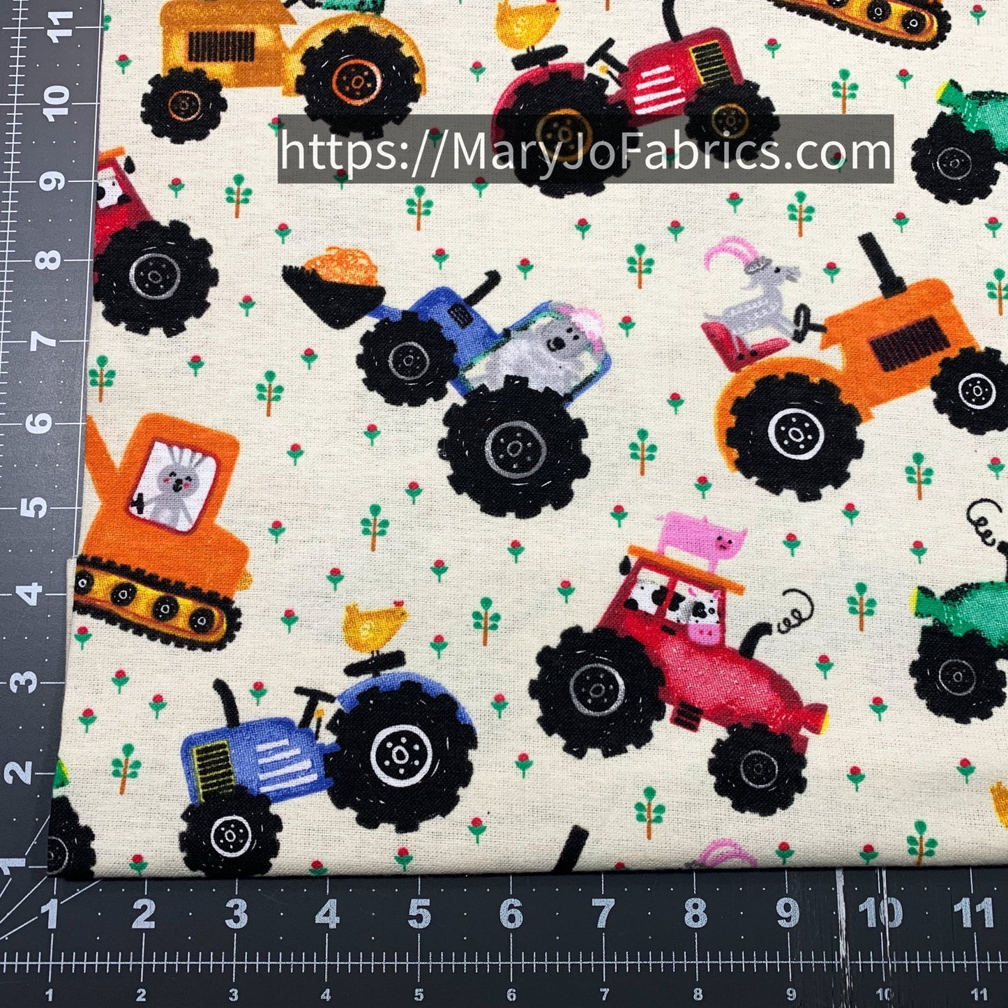 Off White Tractor FLANNEL 44 - 6381 Farm Animal - Mary Jo Fabrics