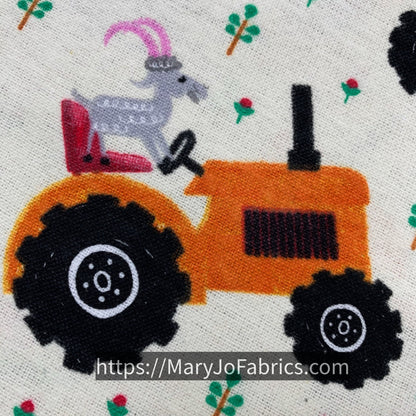 Off White Tractor FLANNEL 44 - 6381 Farm Animal - Mary Jo Fabrics