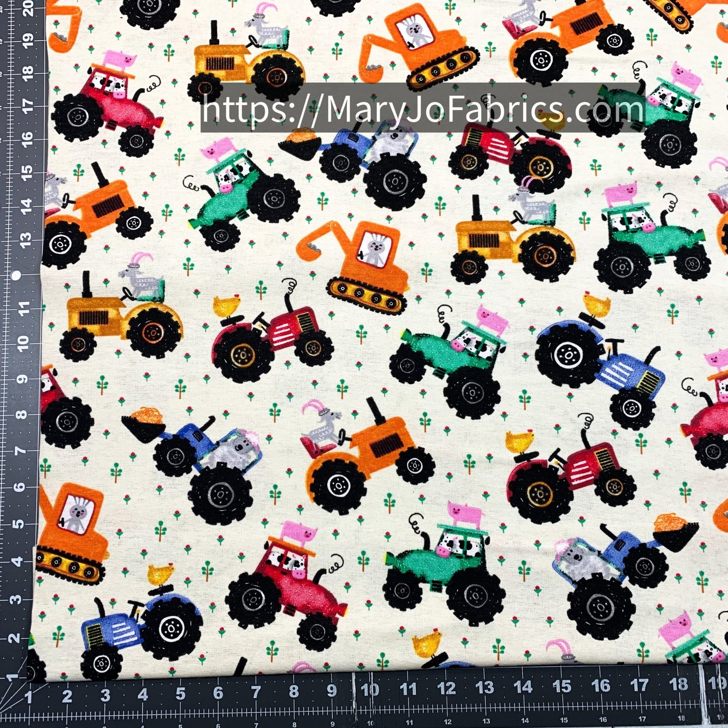 Off White Tractor FLANNEL 44 - 6381 Farm Animal - Mary Jo Fabrics