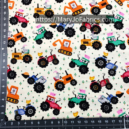 Off White Tractor FLANNEL 44 - 6381 Farm Animal - Mary Jo Fabrics