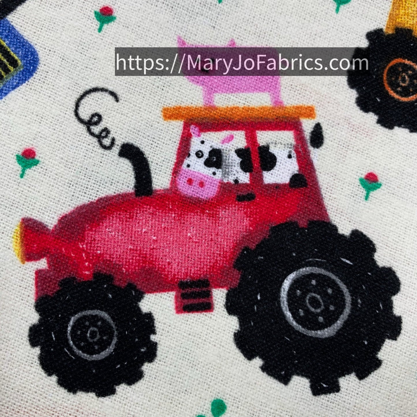 Off White Tractor FLANNEL 44 - 6381 Farm Animal - Mary Jo Fabrics