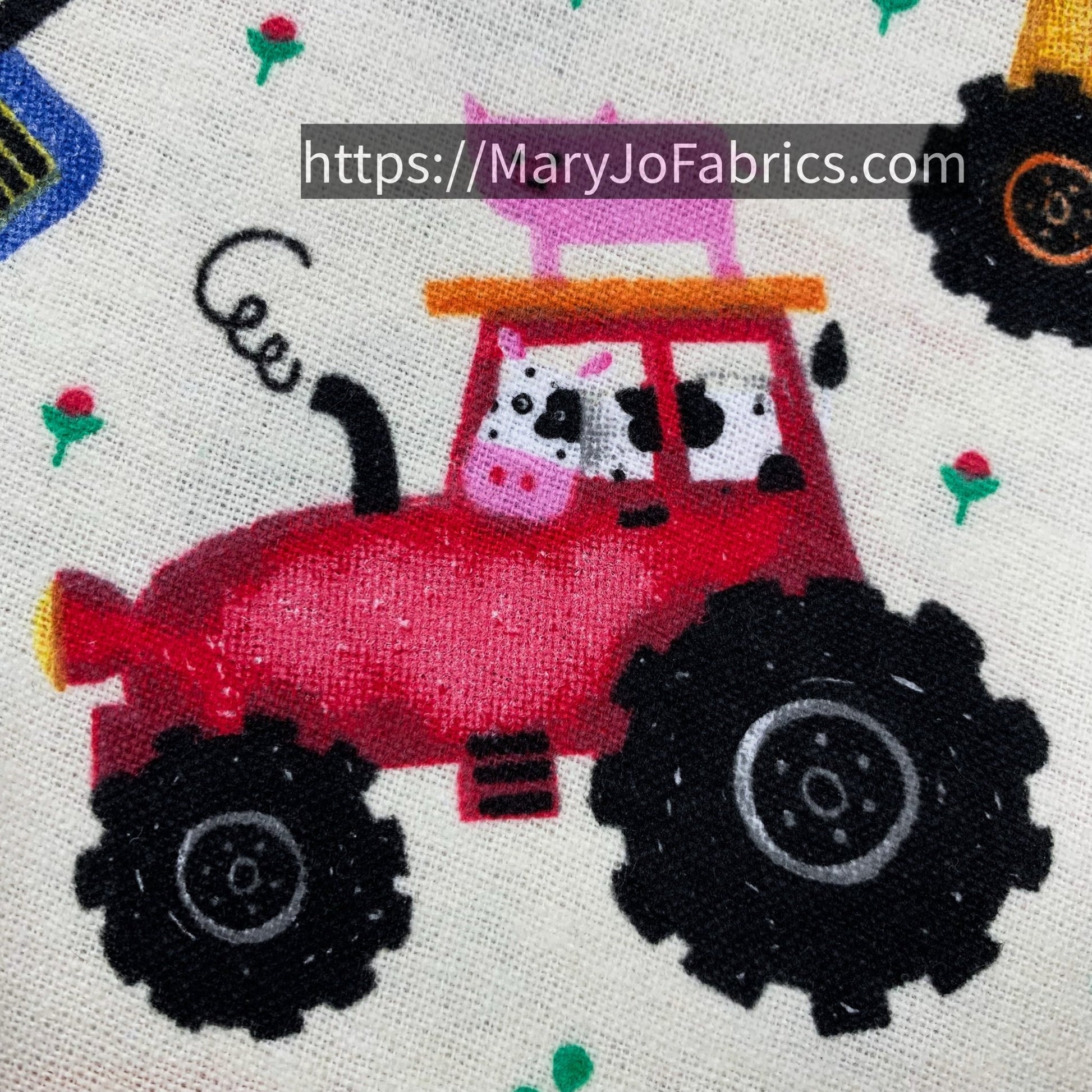 Off White Tractor FLANNEL 44 - 6381 Farm Animal - Mary Jo Fabrics