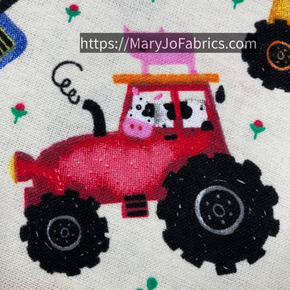 Off White Tractor FLANNEL 44 - 6381 Farm Animal - Mary Jo Fabrics