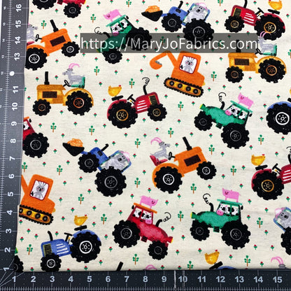Off White Tractor FLANNEL 44 - 6381 Farm Animal - Mary Jo Fabrics