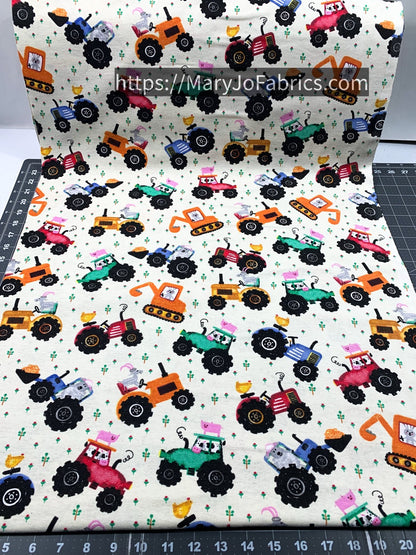 Off White Tractor FLANNEL 44 - 6381 Farm Animal - Mary Jo Fabrics