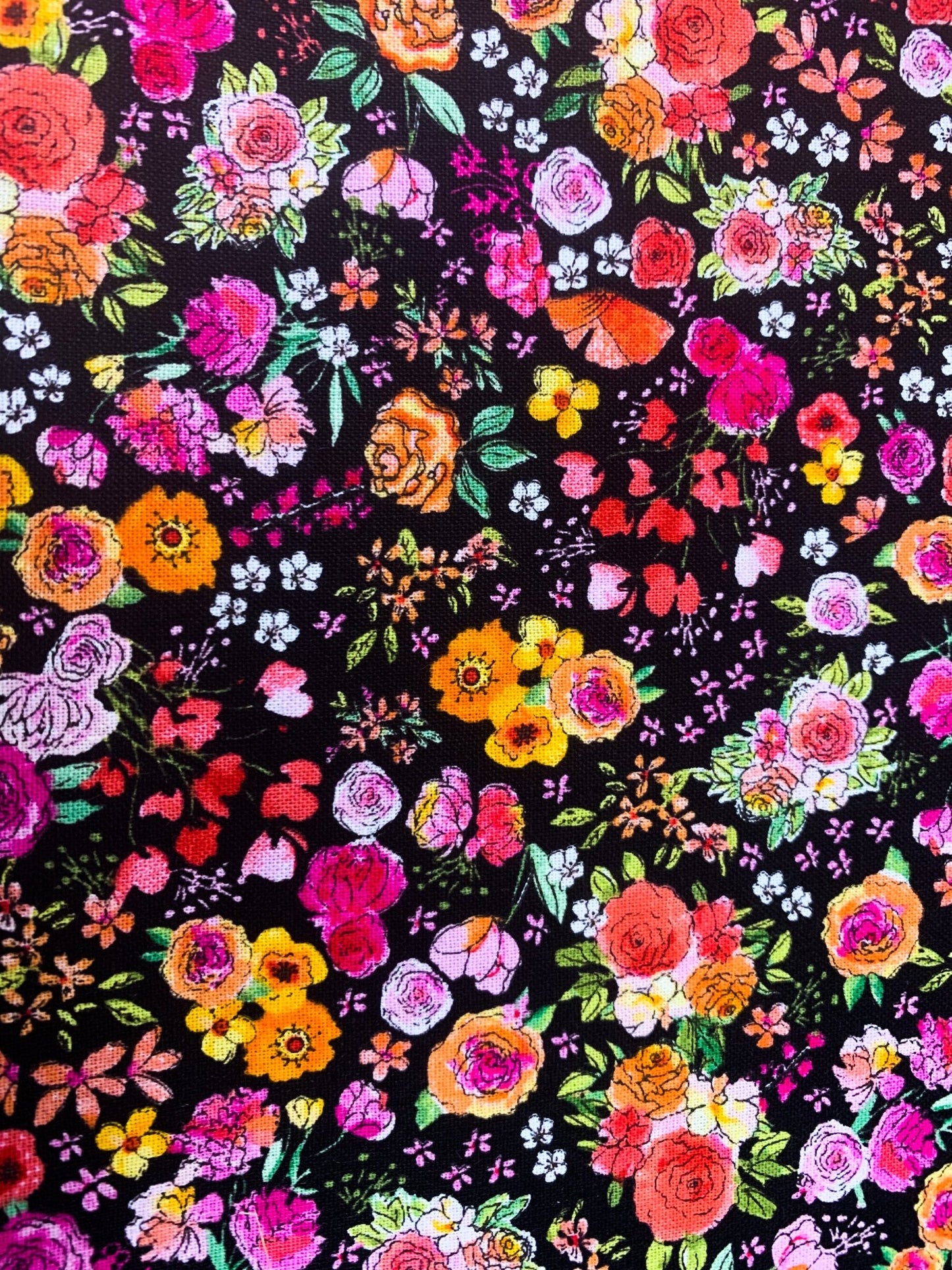 Orange and Pink flower fabric C8934 Gail floral fabric - Mary Jo Fabrics