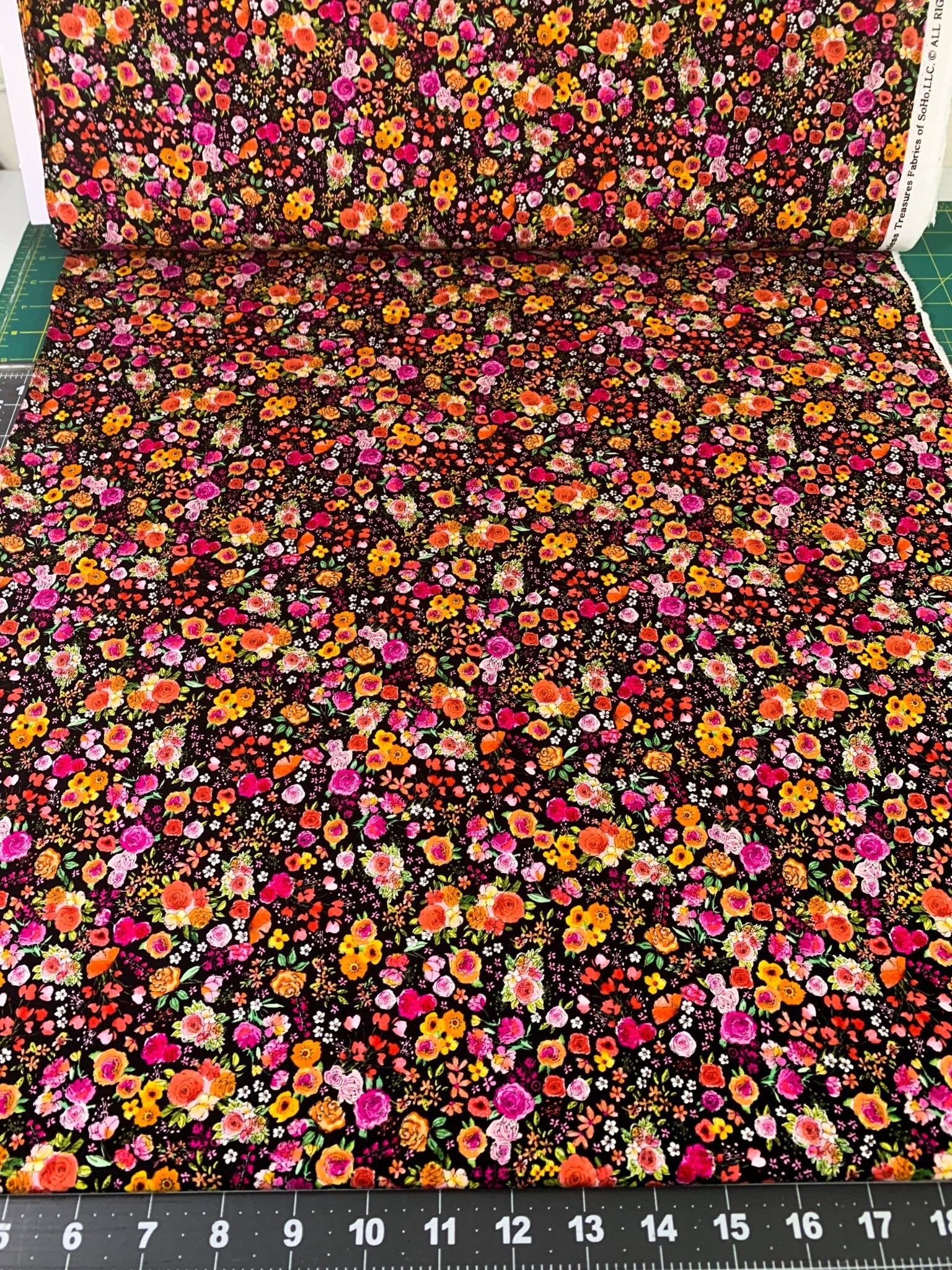 Orange and Pink flower fabric C8934 Gail floral fabric - Mary Jo Fabrics