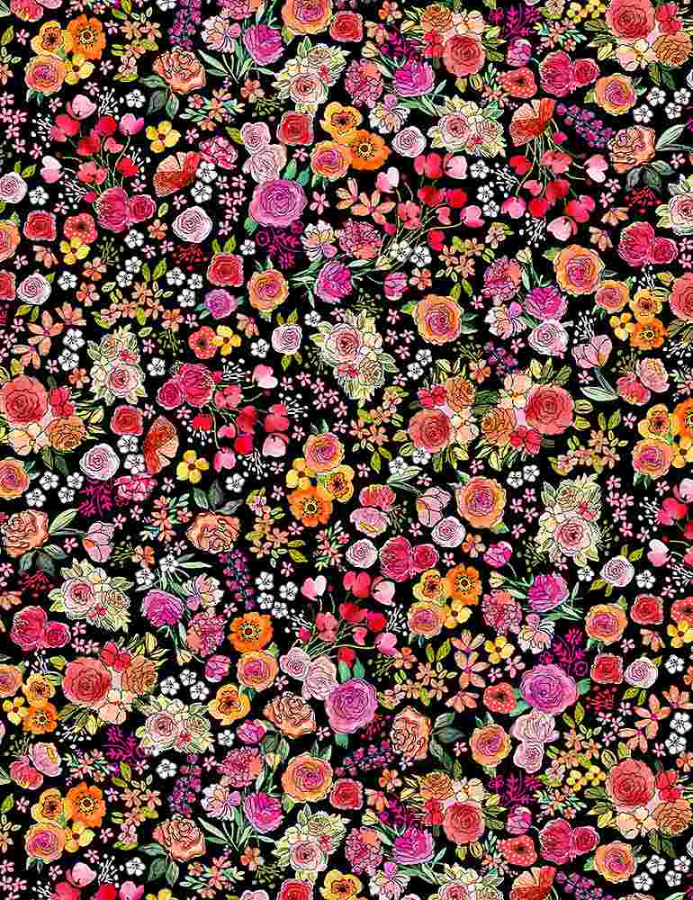 Orange and Pink flower fabric C8934 Gail floral fabric - Mary Jo Fabrics