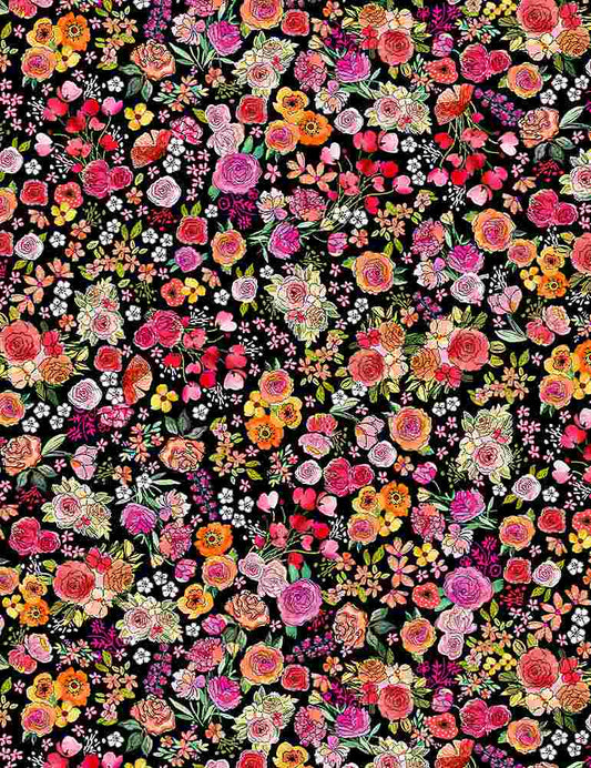 Orange and Pink flower fabric C8934 Gail floral fabric - Mary Jo Fabrics