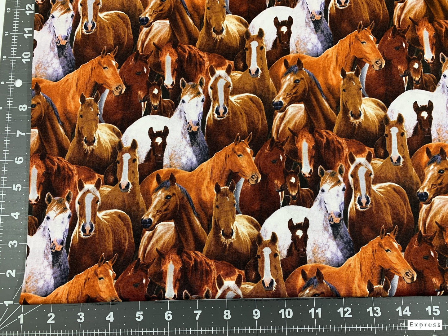 Packed Horse fabric 433BLA Elizabeth Studios horses quilting fabric - Mary Jo Fabrics