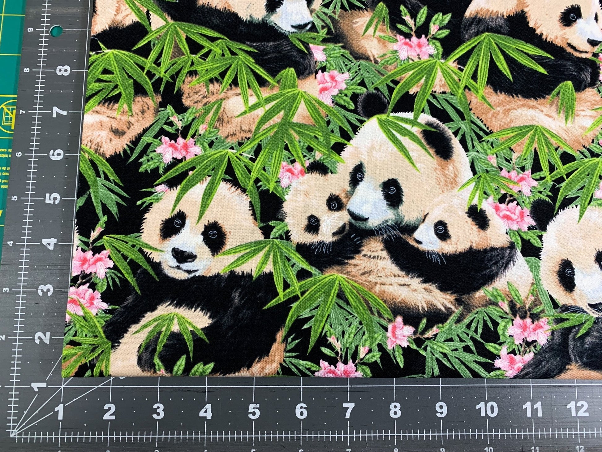 Panda bear fabric 1230 Panda fabric w Pink Flowers - Mary Jo Fabrics