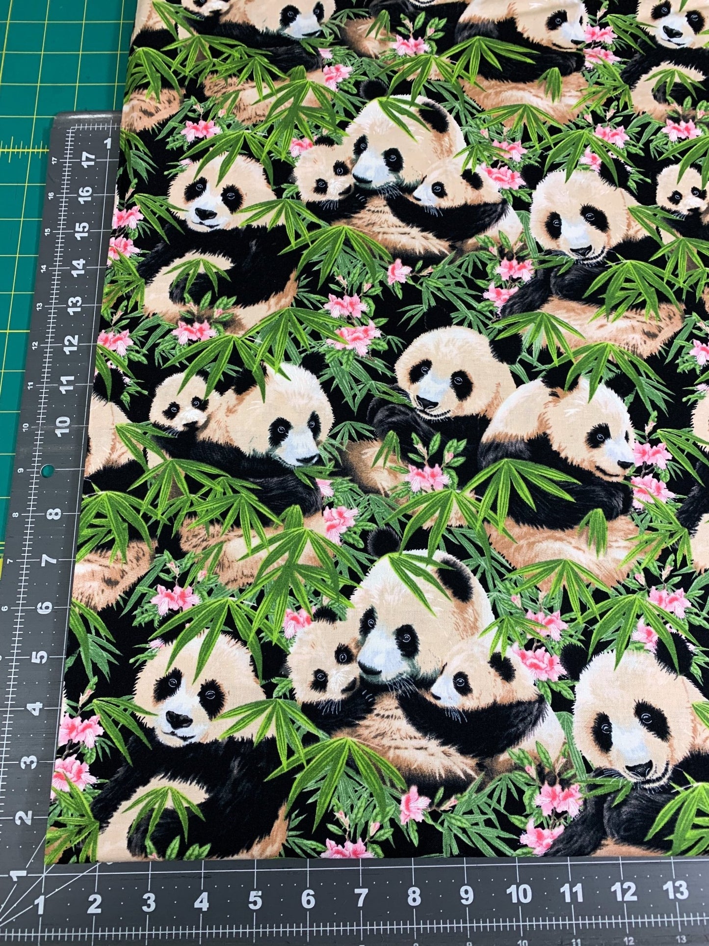 Panda bear fabric 1230 Panda fabric w Pink Flowers - Mary Jo Fabrics