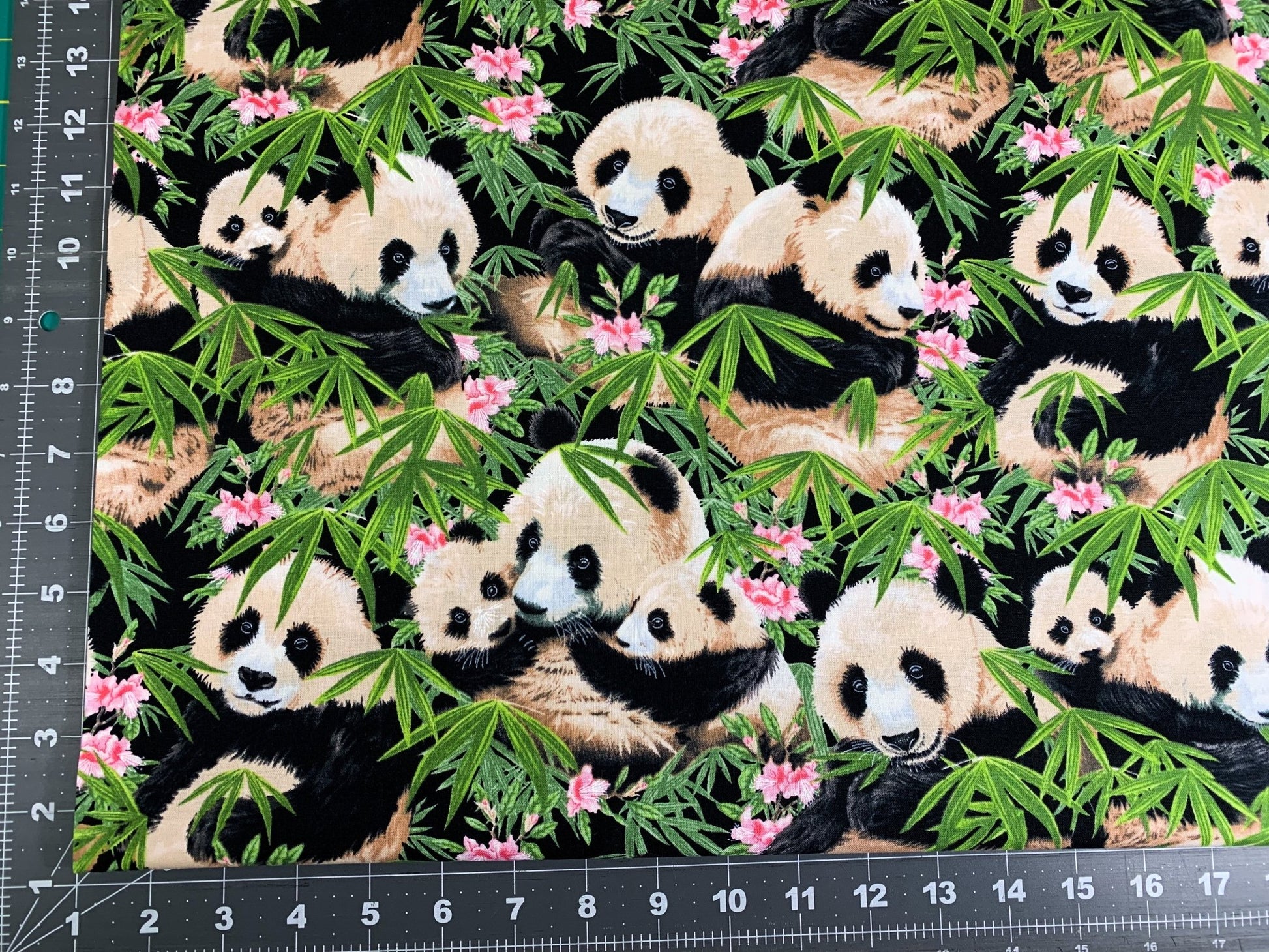 Panda bear fabric 1230 Panda fabric w Pink Flowers - Mary Jo Fabrics