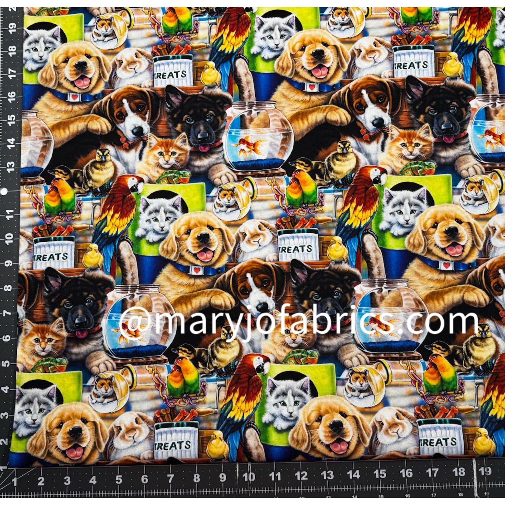 Pet Shop Dog Cat Fish Bird Fabric Cotton AL - 4708 - 1C - Mary Jo Fabrics