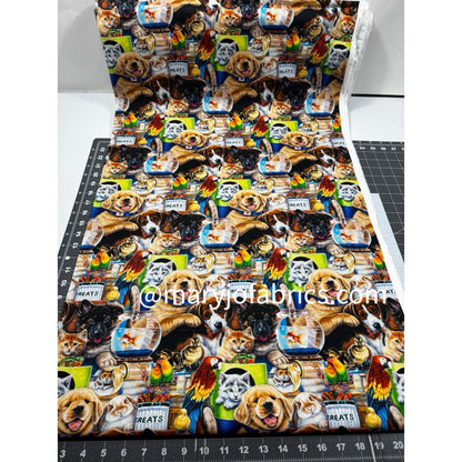 Pet Shop Dog Cat Fish Bird Fabric Cotton AL - 4708 - 1C - Mary Jo Fabrics