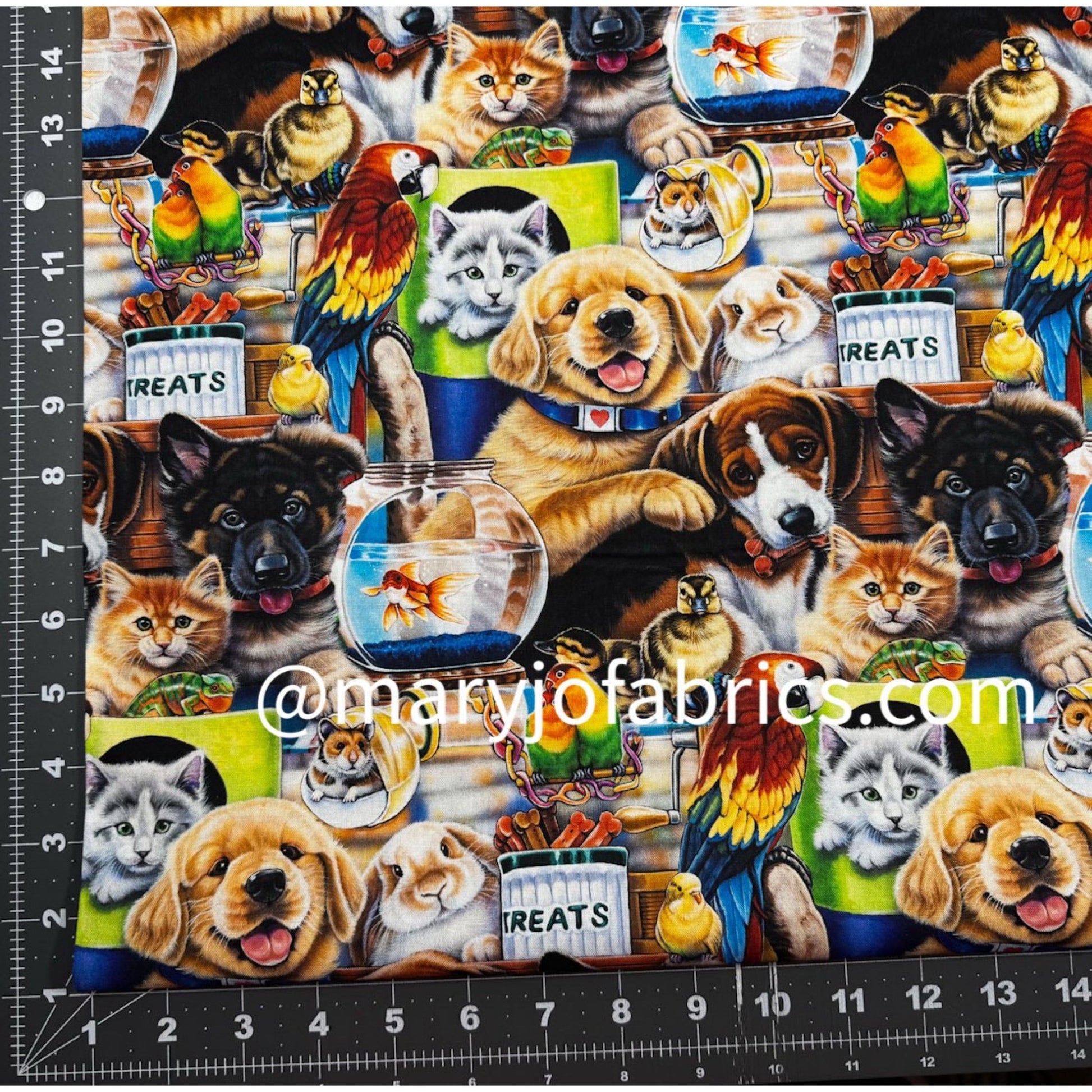 Pet Shop Dog Cat Fish Bird Fabric Cotton AL - 4708 - 1C - Mary Jo Fabrics