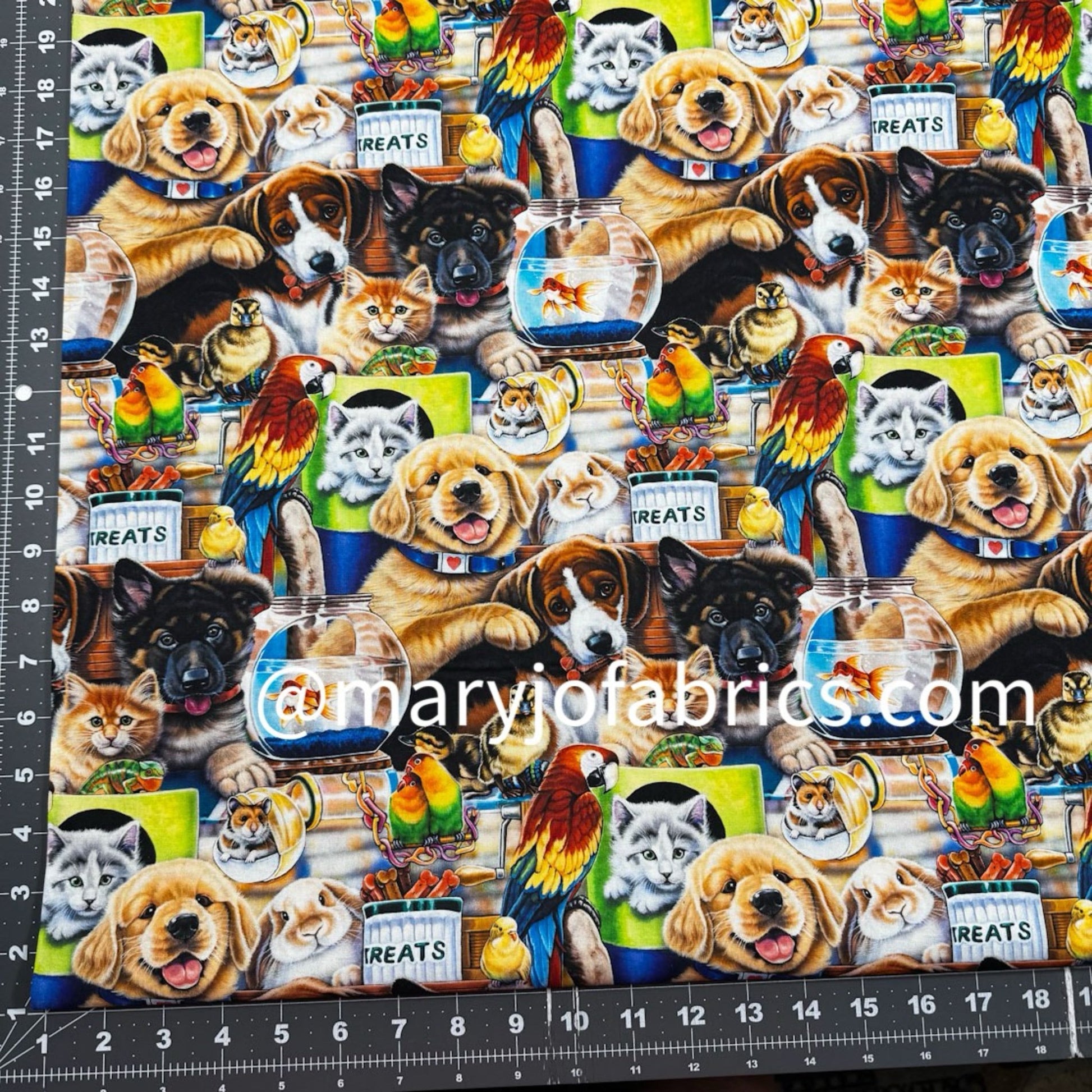 Pet Shop Dog Cat Fish Bird Fabric Cotton AL - 4708 - 1C - Mary Jo Fabrics