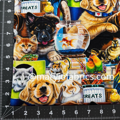 Pet Shop Dog Cat Fish Bird Fabric Cotton AL - 4708 - 1C - Mary Jo Fabrics