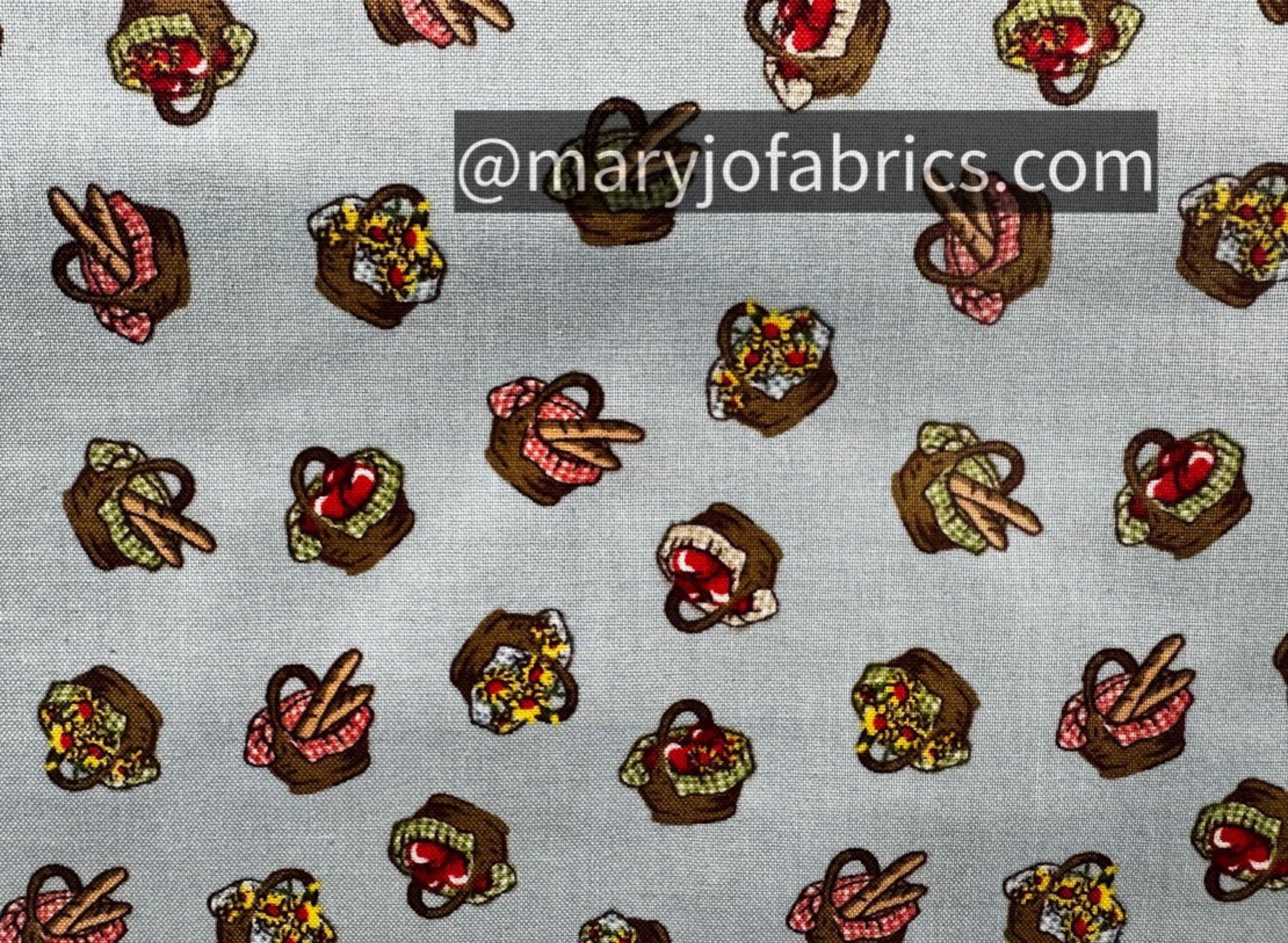 Picnic baskets and Apples Cotton Fabric 50300 - 2 Blue - Mary Jo Fabrics