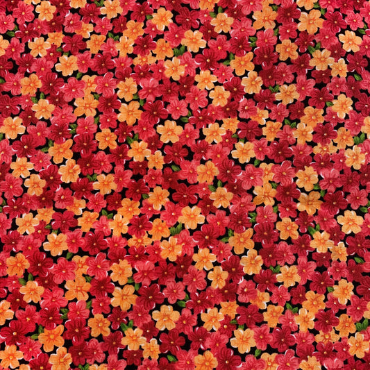 Pink Calico floral fabric 18388 Pink Orange Flower - Mary Jo Fabrics