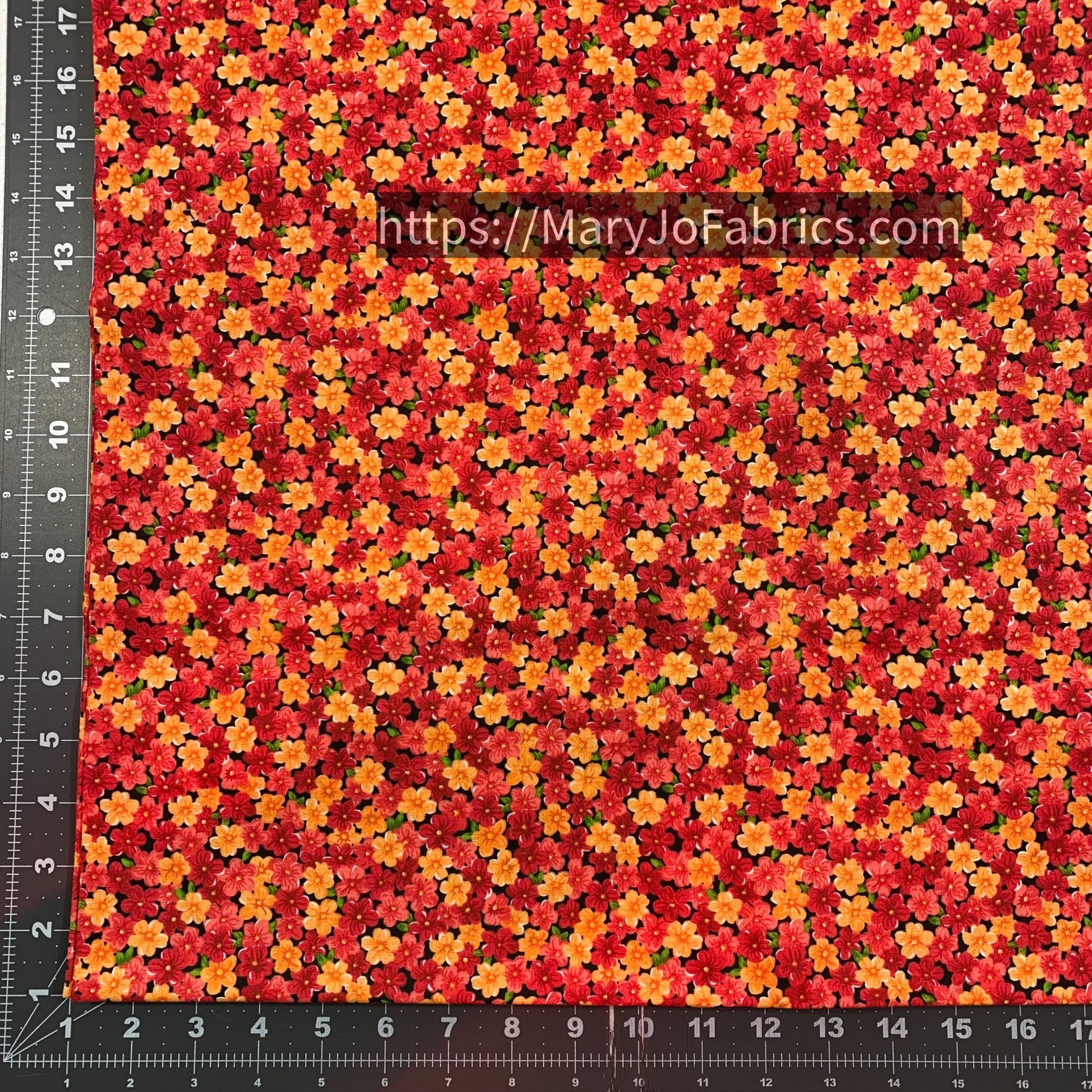 Pink Calico floral fabric 18388 Pink Orange Flower - Mary Jo Fabrics