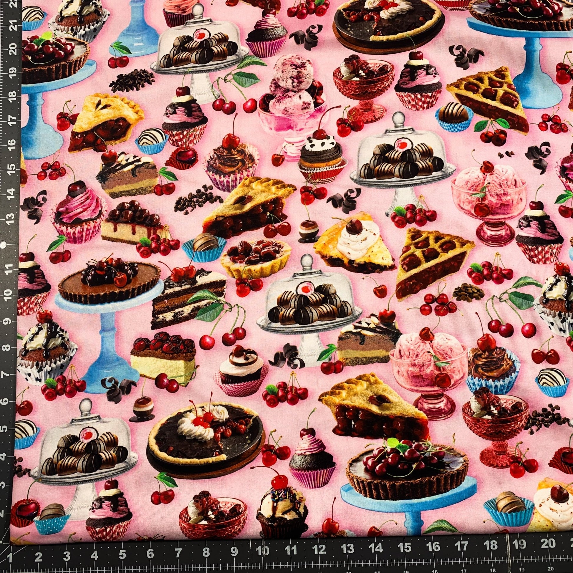 Pink Cherry Delight Fabric 14310 Chocolate Cotton fabric - Mary Jo Fabrics