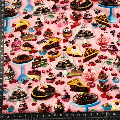 Pink Cherry Delight Fabric 14310 Chocolate Cotton fabric - Mary Jo Fabrics
