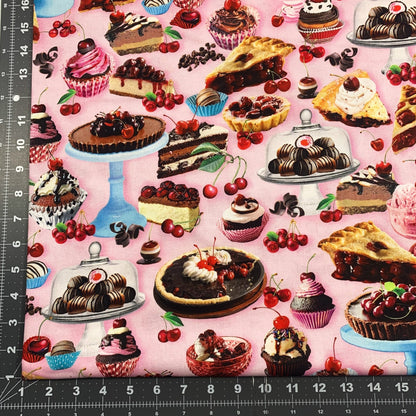 Pink Cherry Delight Fabric 14310 Chocolate Cotton fabric - Mary Jo Fabrics