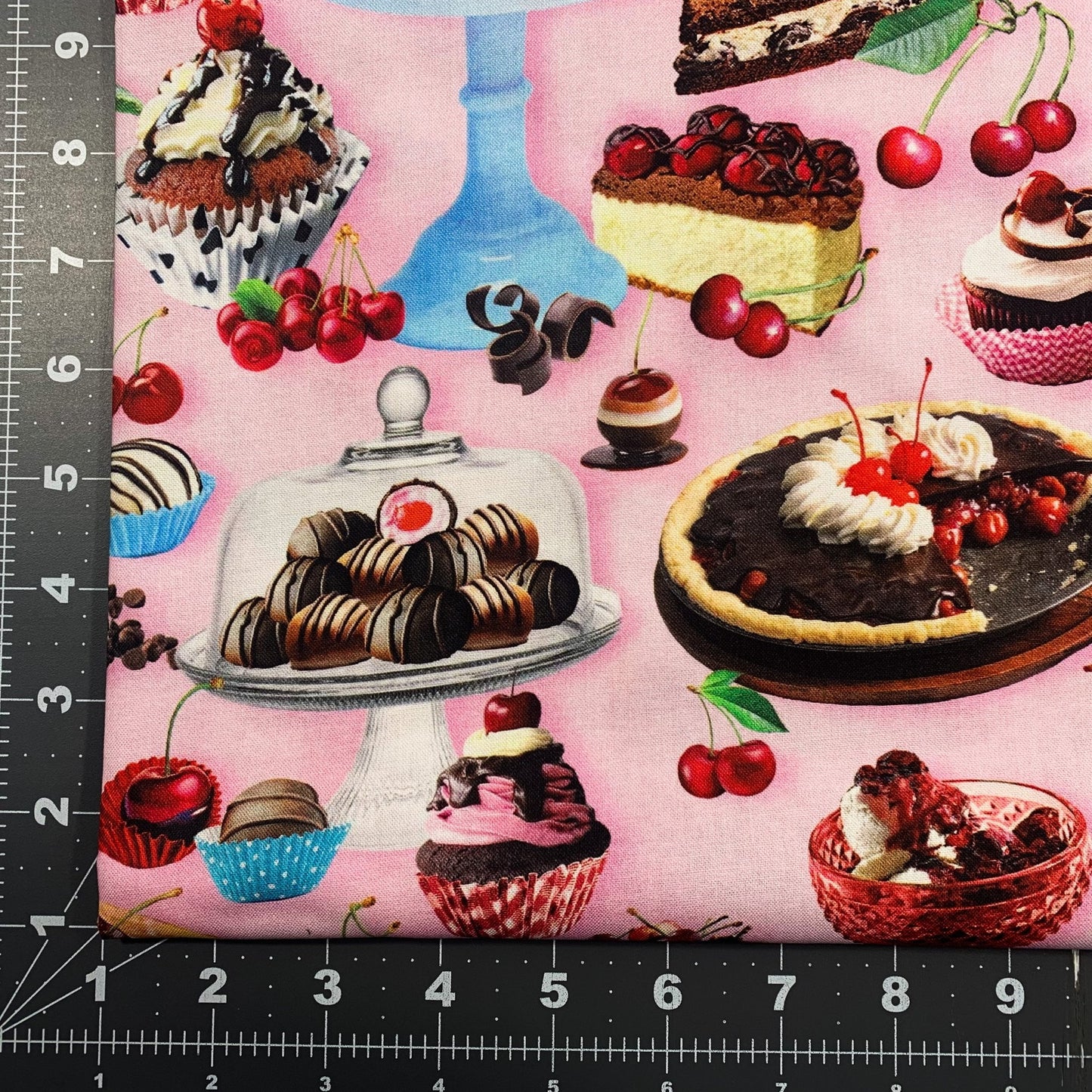 Pink Cherry Delight Fabric 14310 Chocolate Cotton fabric - Mary Jo Fabrics