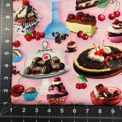 Pink Cherry Delight Fabric 14310 Chocolate Cotton fabric - Mary Jo Fabrics