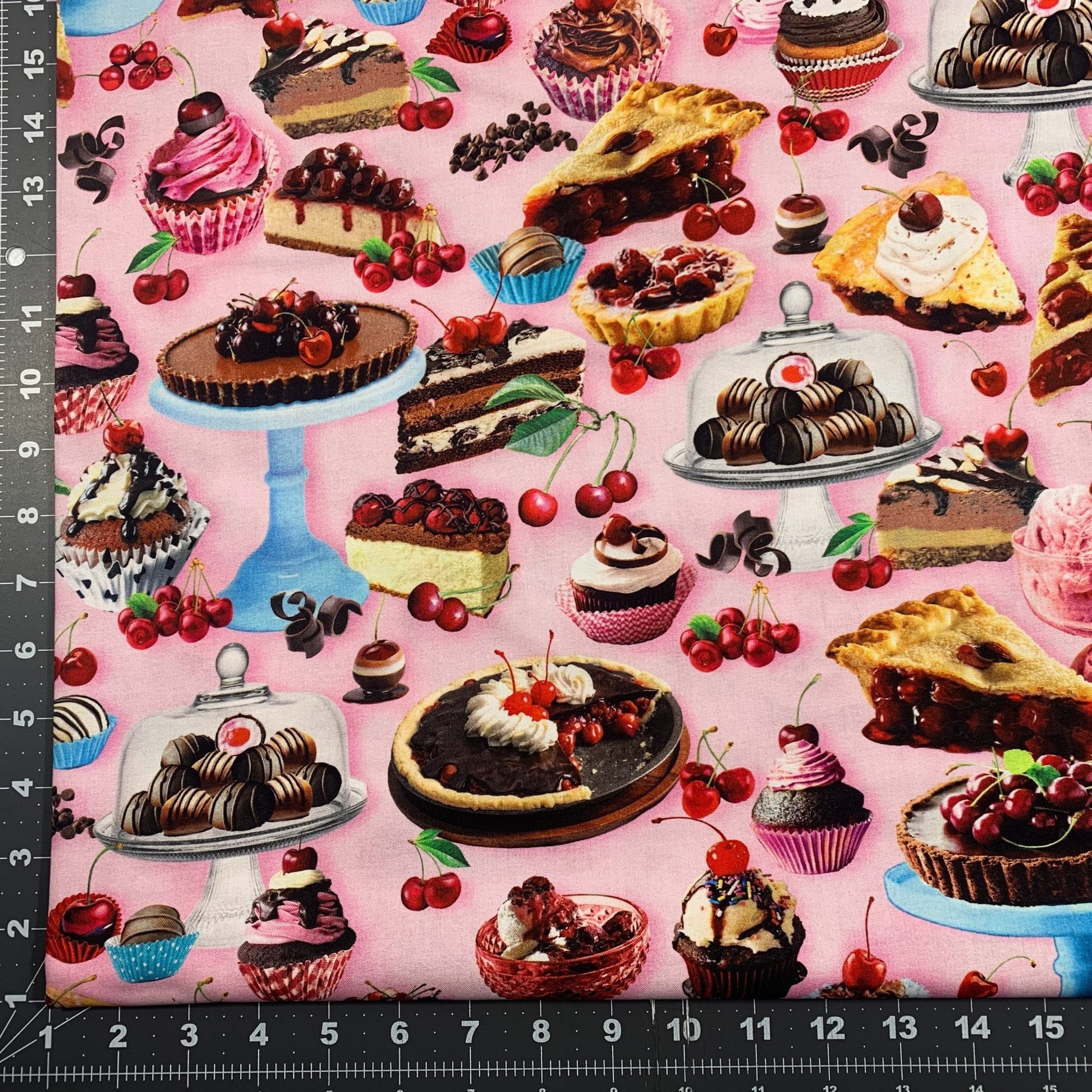 Pink Cherry Delight Fabric 14310 Chocolate Cotton fabric - Mary Jo Fabrics