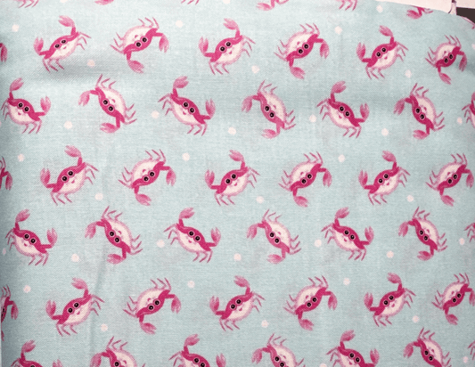 Pink Crab Fabric Blue Sea - Mary Jo Fabrics
