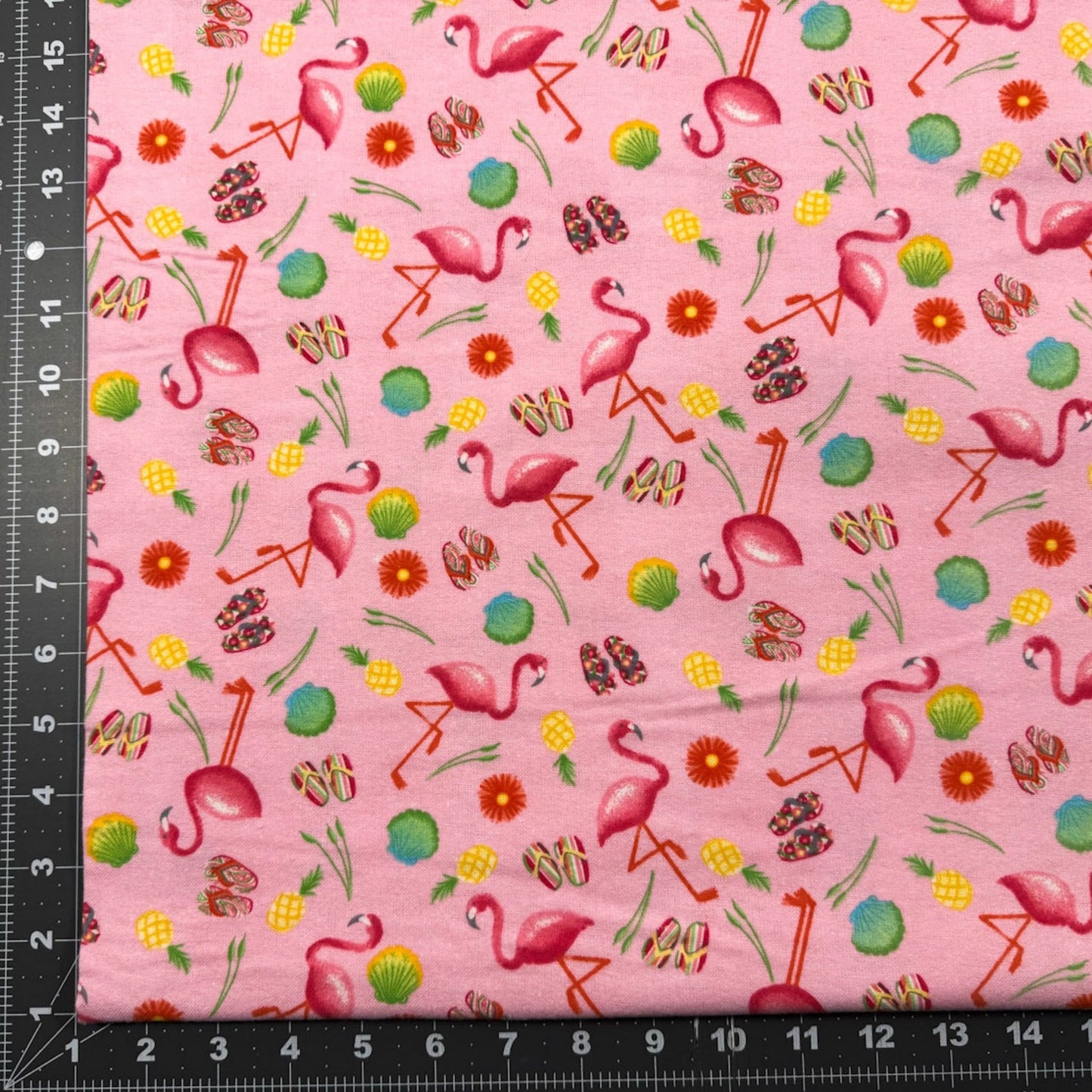 Pink Flamingo FLANNEL fabric 1034 - 22 Flip Flop - Mary Jo Fabrics