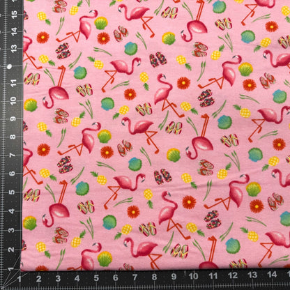 Pink Flamingo FLANNEL fabric 1034 - 22 Flip Flop - Mary Jo Fabrics