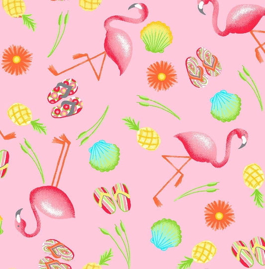 Pink Flamingo FLANNEL fabric 1034 - 22 Flip Flop - Mary Jo Fabrics
