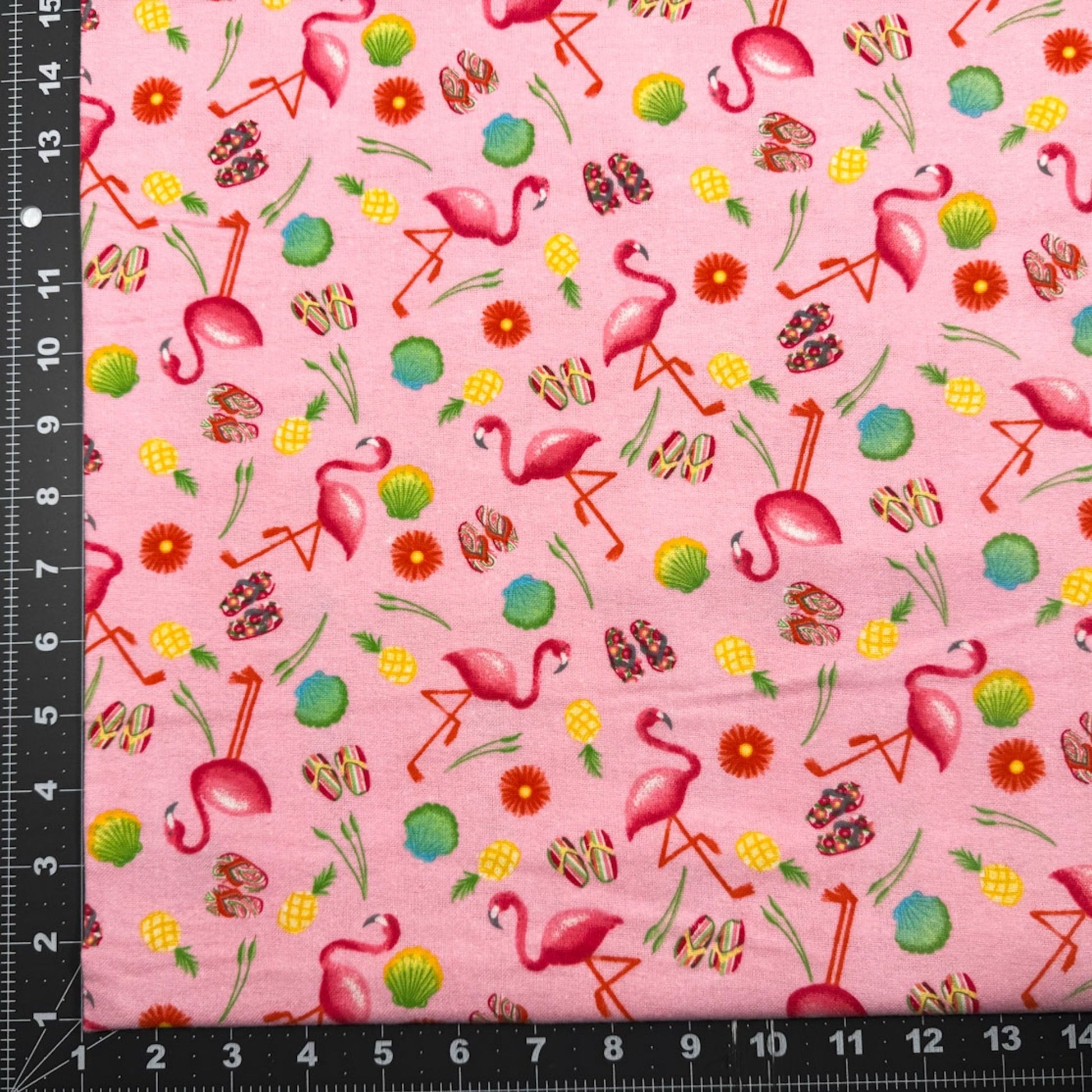 Pink Flamingo FLANNEL fabric 1034 - 22 Flip Flop - Mary Jo Fabrics