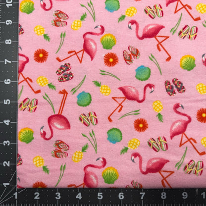 Pink Flamingo FLANNEL fabric 1034 - 22 Flip Flop - Mary Jo Fabrics