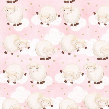 Pink Lamb FLANNEL 0952 - 22 Sleeping cloud lambs - Mary Jo Fabrics
