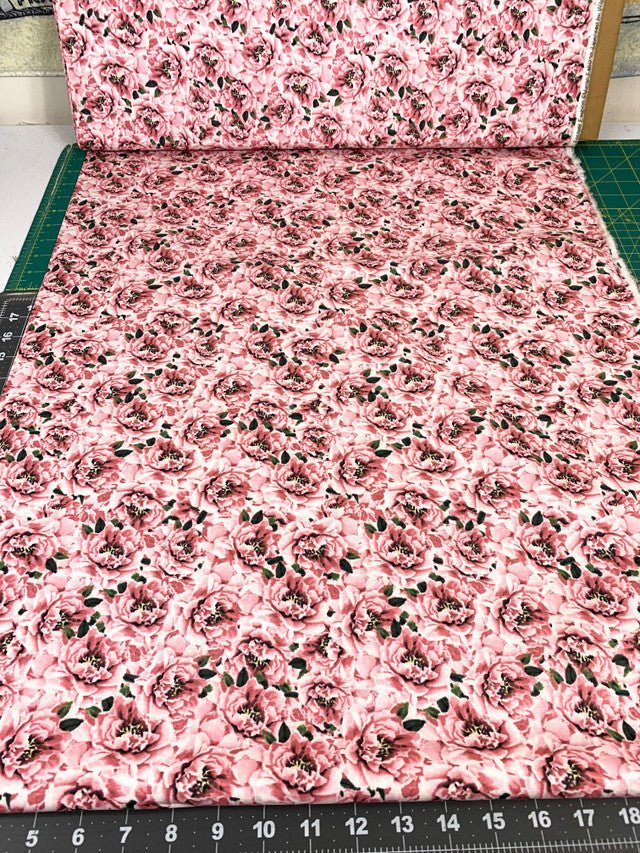 Pink Peonies fabric 55028C pink floral cotton fabric - Mary Jo Fabrics