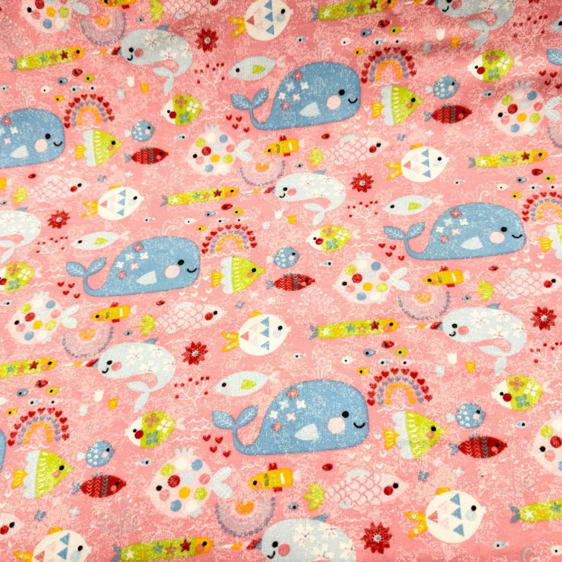 Pink Rainbow Fish FLANNEL 44 - 7441 Ocean Cotton Flannel - Mary Jo Fabrics