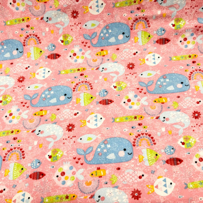 Pink Rainbow Fish FLANNEL 44 - 7441 Ocean Cotton Flannel - Mary Jo Fabrics