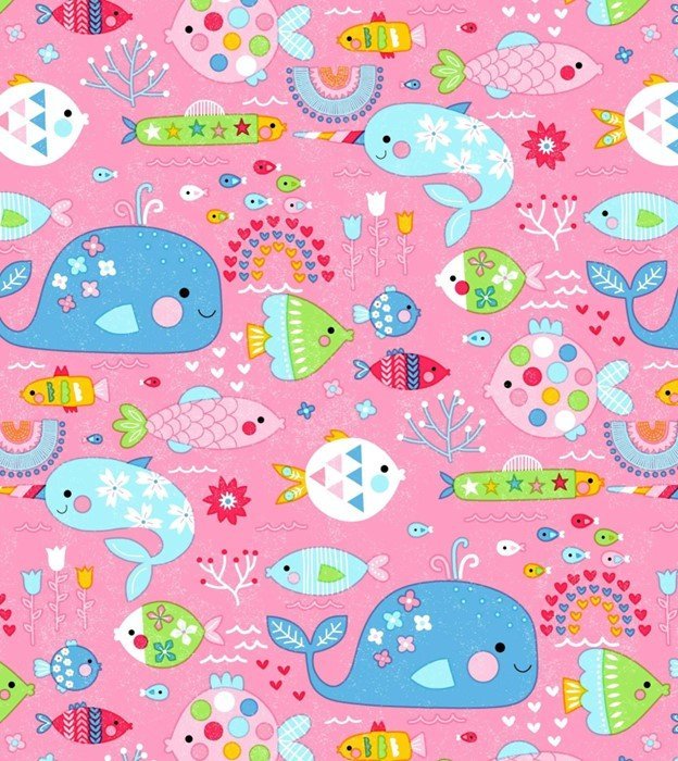 Pink Rainbow Fish FLANNEL 44 - 7441 Ocean Cotton Flannel - Mary Jo Fabrics
