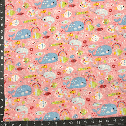 Pink Rainbow Fish FLANNEL 44 - 7441 Ocean Cotton Flannel - Mary Jo Fabrics
