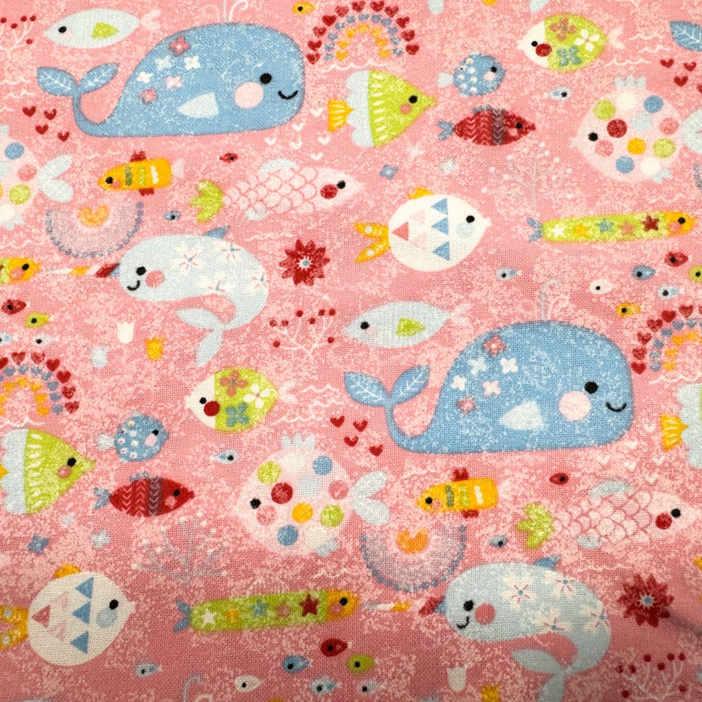 Pink Rainbow Fish FLANNEL 44 - 7441 Ocean Cotton Flannel - Mary Jo Fabrics