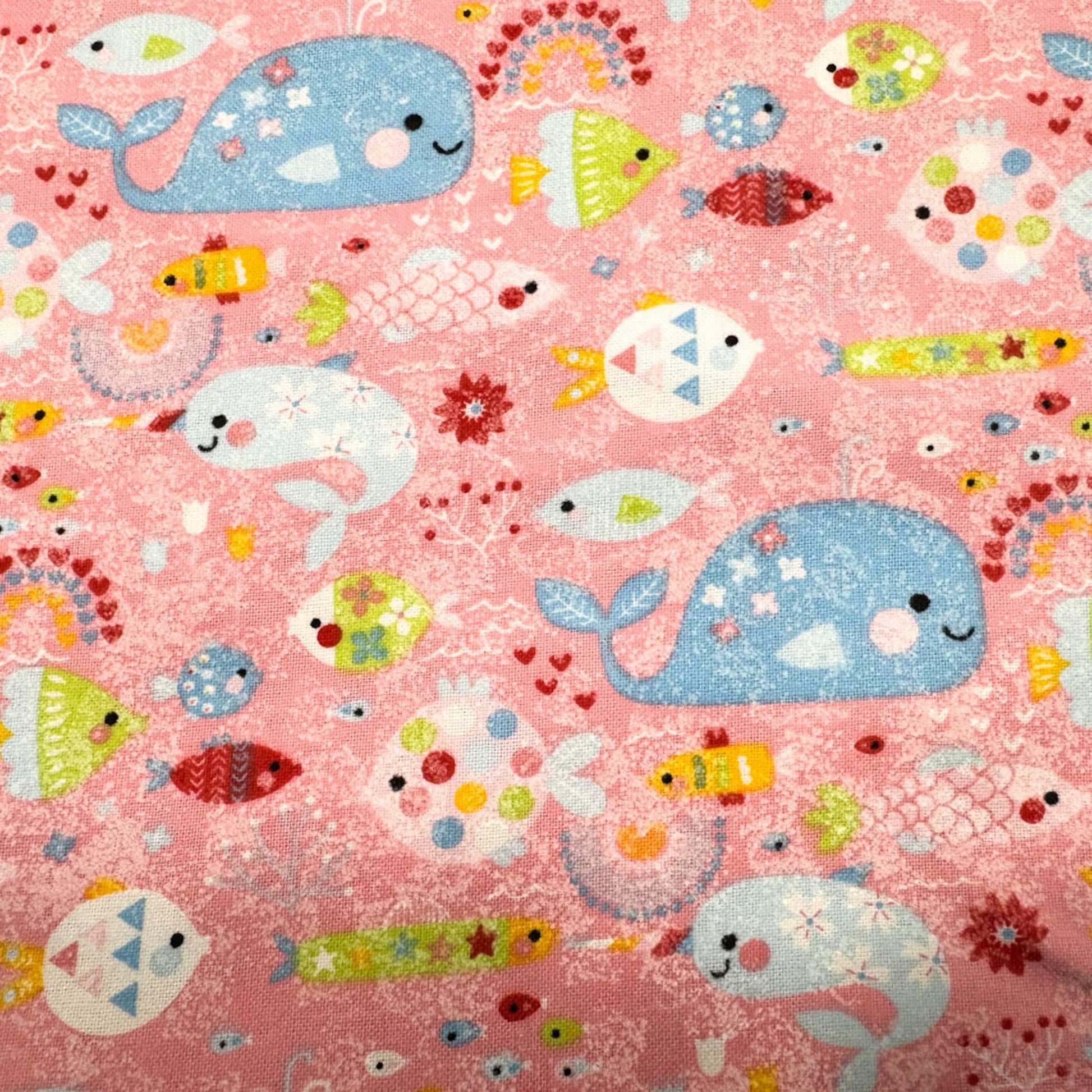 Pink Rainbow Fish FLANNEL 44 - 7441 Ocean Cotton Flannel - Mary Jo Fabrics