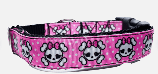 Pink Skull Adjustable Dog Collar - Mary Jo Fabrics
